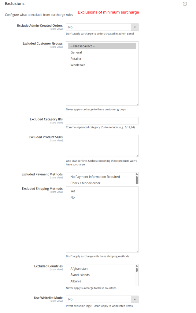 Exclusions-minimum-surcharge
