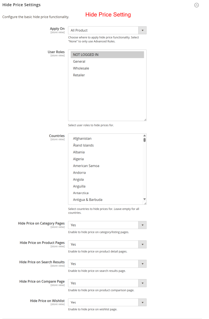 Hide-Price-Setting